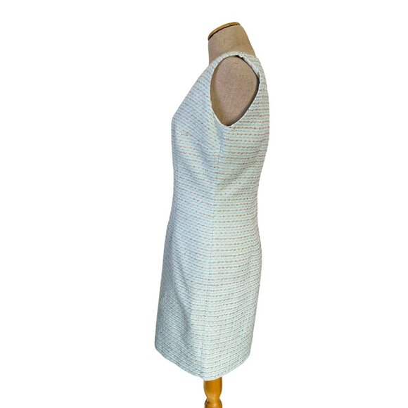Poeta Womens Sz L White & Gold Sleeveless Tweed Sheath Dress With V-Neckline - Picture 4 of 10